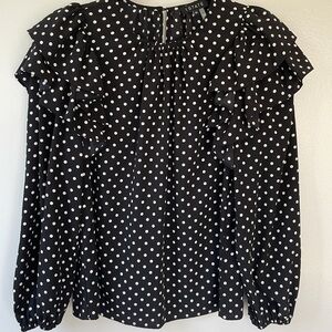 1.STATE black and white polka dot blouse with ruffle sleeves